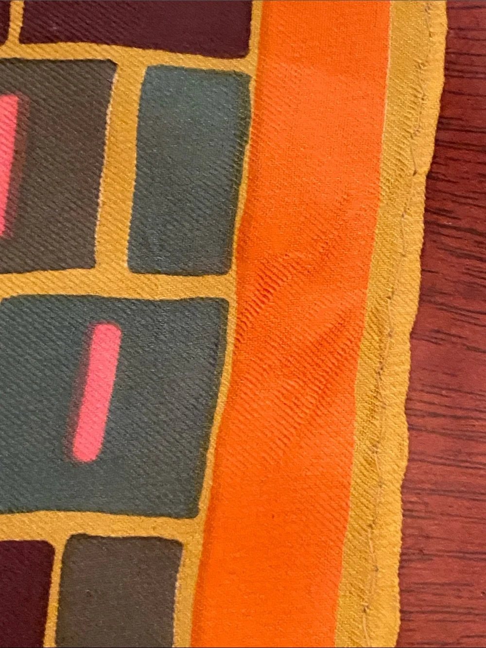 Vintage Vera Neumann Ladybug Geometric Scarf -Orange,Yellow,Pink, Brown & Green